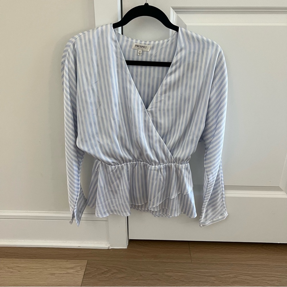Blue & White Peplum Top